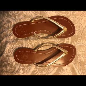 Tory Burch Gold Flip Flops (leather)
